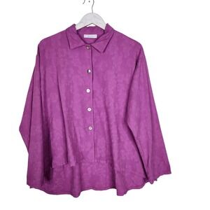 BRYN WALKER Shirt Womens XS Pink Button Up Floral Jacquard Textured Top USA‎